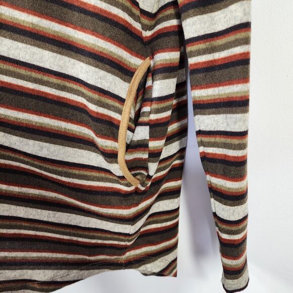Sunshine & Rodeos Hoodie Women Large Striped Tunic Elbow Patches Pockets Western - Picture 6 of 9